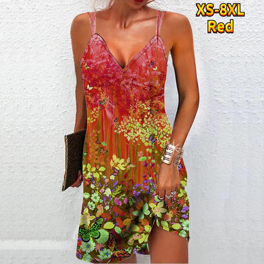 

Женское модное сексуальное платье без бретелек с 3D секретным принтом в глубоком лесу, свободное платье-бретелька с v-образным вырезом 5XL красный