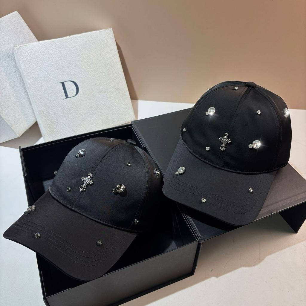 French Paris fashion light luxury rhinestone baseball cap spring and summer new trendy versatile acetic acid black cap