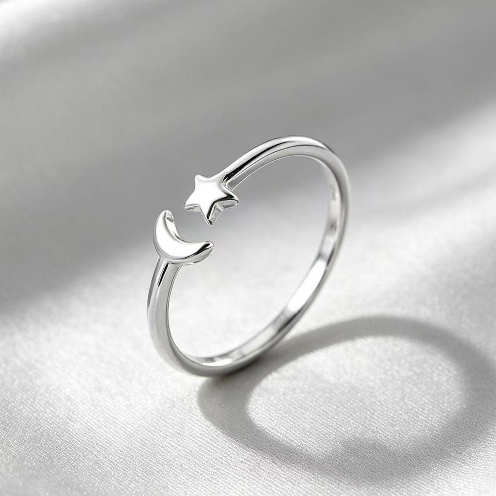 Star Moon Open Ring: Women's Simple, Elegant Korean Style