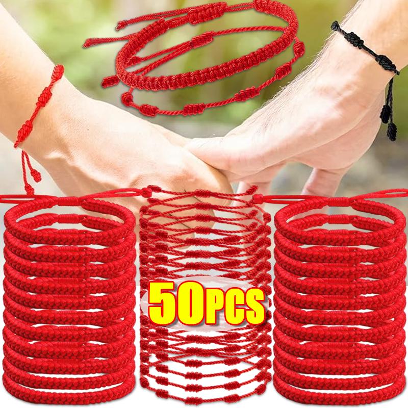2-50pcs Black and Red Rope Woven Rope Bracelet for Men and Women in 2026 Zodiac Year Worn To Avoid Danger and Ensure Safety
