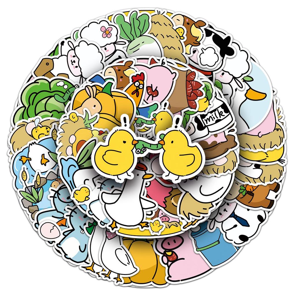 Original Happy Farm Graffiti Stickers: 50 Cute Hand-Painted Animal Designs for Phones, Cups & Tablets