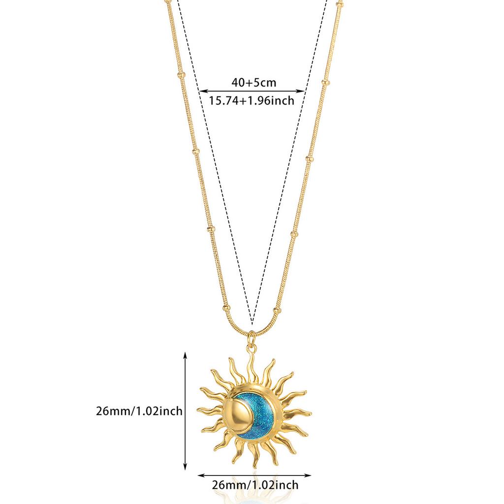 Waterproof Oil Drip Vintage Sun Pendant Necklaces For Women Gold Color 304 Stainless Steel Nameplate Necklace Christmas Jewelry