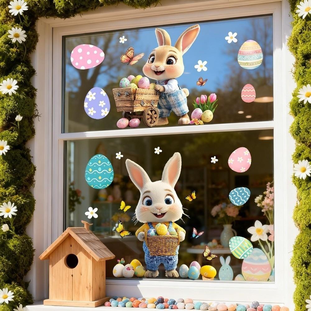 New Easter Flower Rabbit Sticker Self-Adhesive PVC Festival Party Sticker Removable Waterproof Wall Decal Wall Decoration