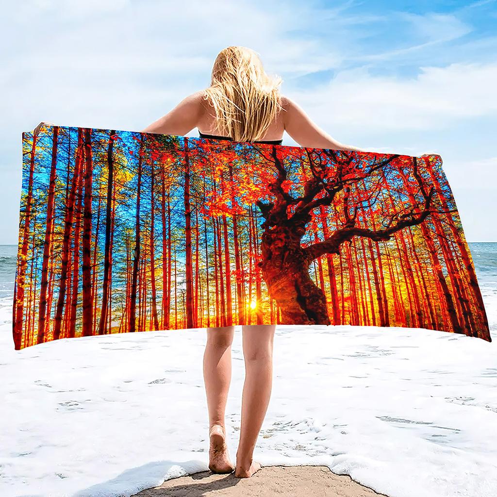 Forest Series Seaside Vacation Beach Towel Swimming Bath Towel Microfiber Sports Towel