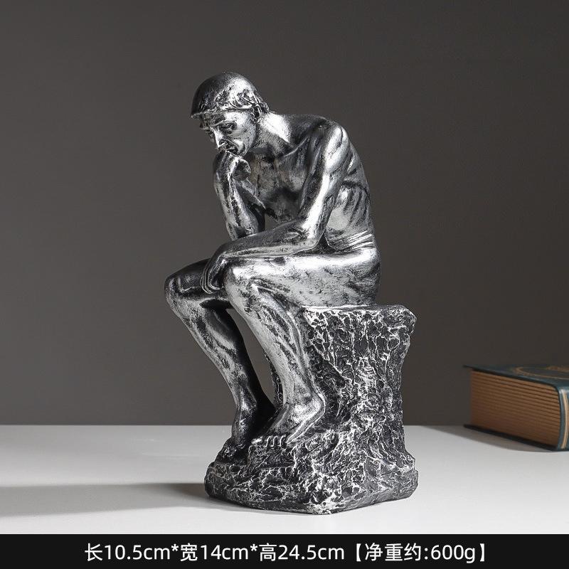 

European-style Thinker Resin Figurine Ornament for Creative Home and Office Bookshelf Decoration срібний