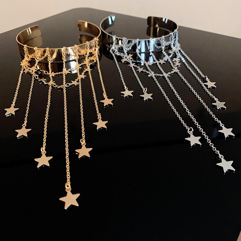 Korean Ins Star Fringe Open Bangles for Women Temperament Arm Chain Spice Sweet Cool Wind Y2k Fashion Hand Jewelry Goth Girl