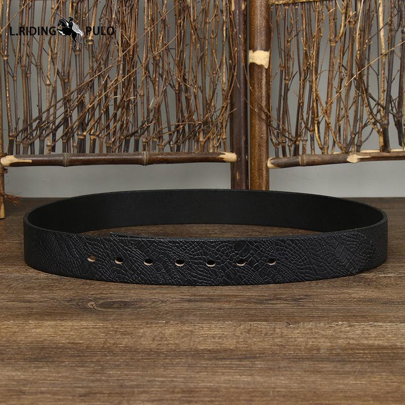 Men's Buckleless Embossed Leather Belt with Pin Buckle, Top Layer of Pure Cowhide, Retro Trend Belt