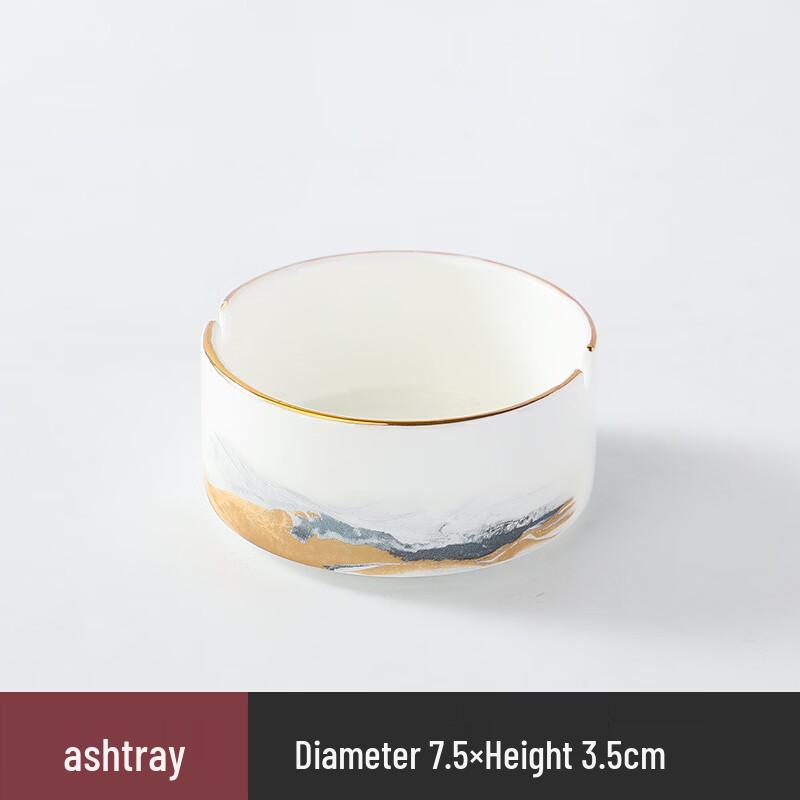 

ZISIZ European Bone China Dinnerware & Ashtray Set, Gold Magnificent Mountains and Rivers