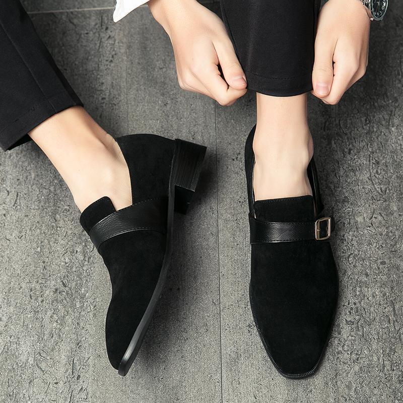 Retro Fashion New Monk Strap Loafers For Men Pointed Belt Buckle Suede Leather Casual Shoes Wedding Dress Homecoming Footwear