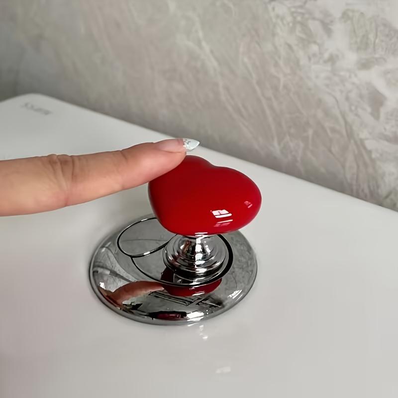 4Pcs Toilet Press Button Topper,Love Heart Shaped Toilet Tank Flusher Top Push Button for Women Long Nail Bathroom Accessories