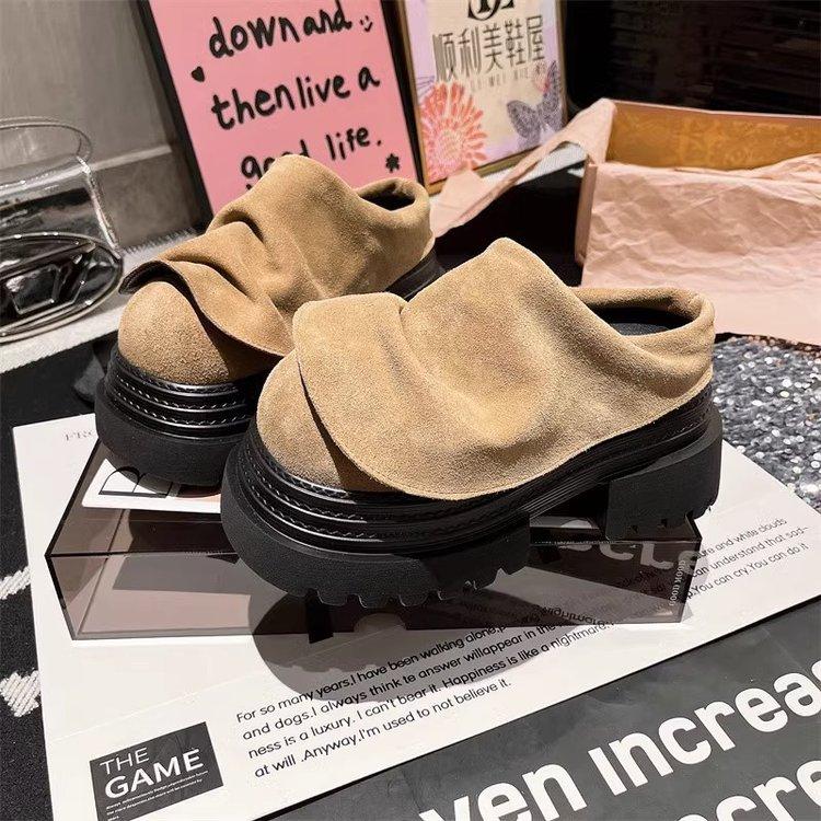 

European goods 2025 lotus leaf edge catwalk model bag head half slippers JK small leather shoes small 7cm women s shoes support shoes 35