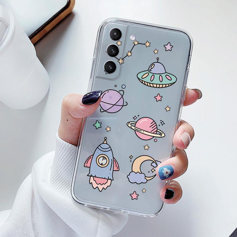 Transparent Case For Samsung Galaxy S23 S 23 Ultra S23 Plus Cover Cartoon Flowers Soft TPU Shockproof Funda For Samsung S24+ Bag