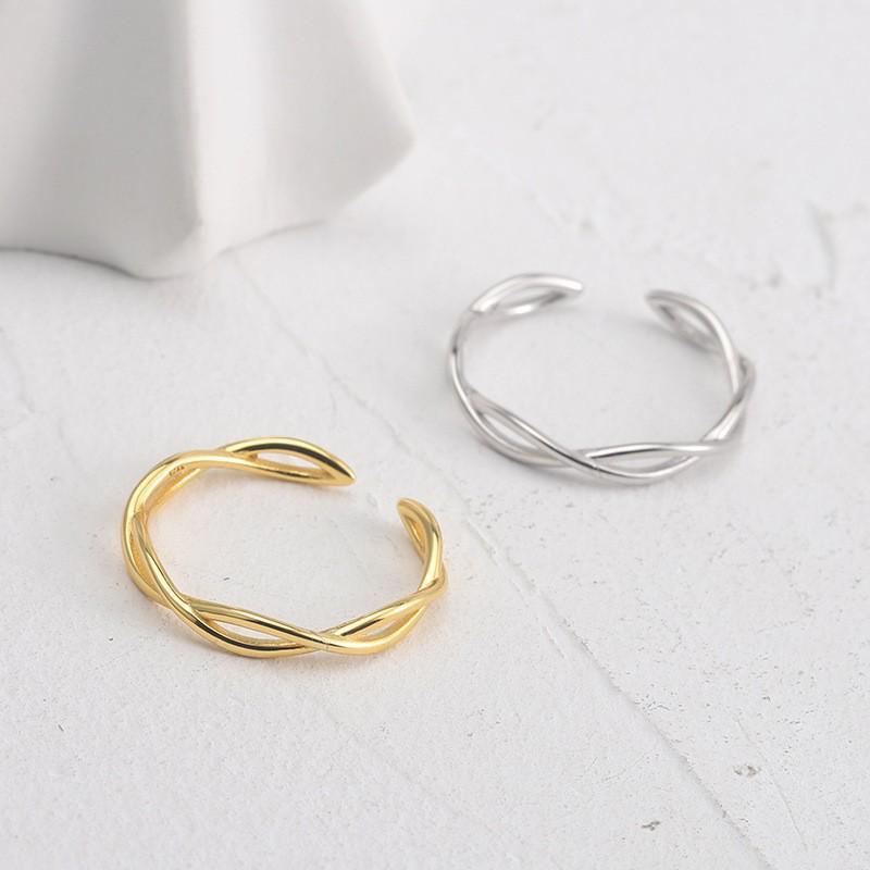 Versatile S925 Sterling Silver Gold-Plated Intertwined Korean Style Open Ring.