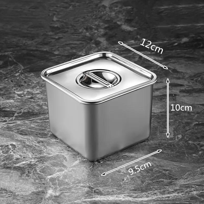 Stainless steel square barrel storage seasoning box with cover basin jars and lids spice jars set coriander Scallion oil bottle
