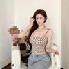 Women's Spicy Striped Knit Camisole Vest with Chest Pads - Backless Summer French Style
