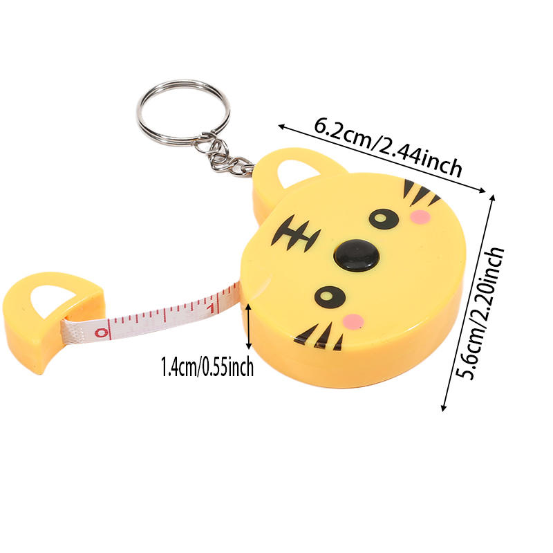 Cute Portable Cartoon Animal Tiger Panda Frog Piggy Tape Measure Automatic Stretch Ruler Sewing Measure Ruler Keychain Household