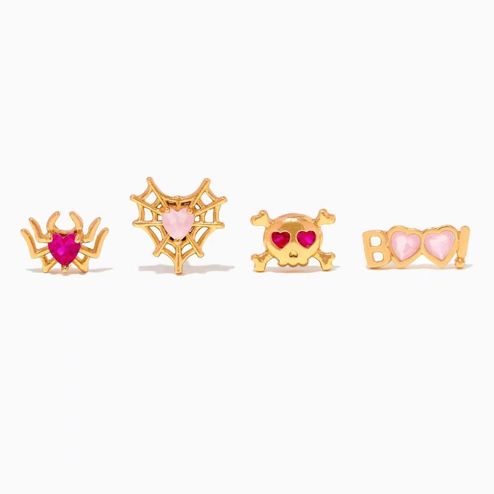 

4pcs/set Lovely Cartoon Stud Earrings for Women Girls Gold Plated Colorful Cubic Zirconia Jewelry