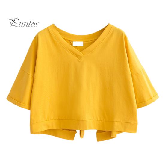 

Летняя укороченная футболка с v-образным вырезом и коротким рукавом сзади, Полая футболка на шнуровке, однотонный пуловер свободного покроя, топы, уличная одежда XL жёлтый