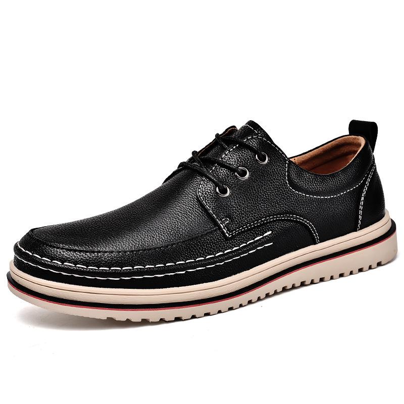 Men s Large Leather Low-Top Lace-Up Shoes - Round Toe, Lightweight, Casual Business Style Size 41