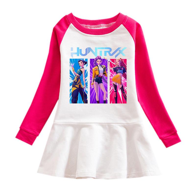 Girls Kpop Rumi Zoey Mira Hunters Print Fashion Cute Pleat Mesh Dress