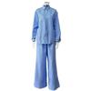 Early Autumn Striped Shirt Set Street Fashion Commuting Loose Long Sleeve Long Pants Two-Piece Set for Women