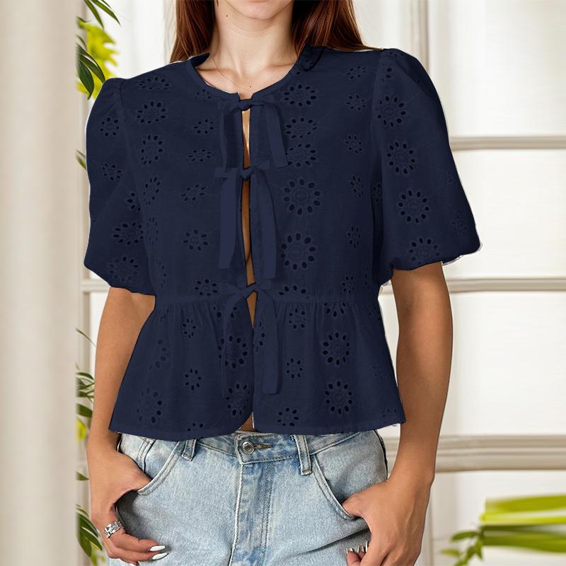 

ZANZEA Женская кружевная круглая горловина Повседневная кружевная блузка с коротким рукавом в стиле пэчворк L