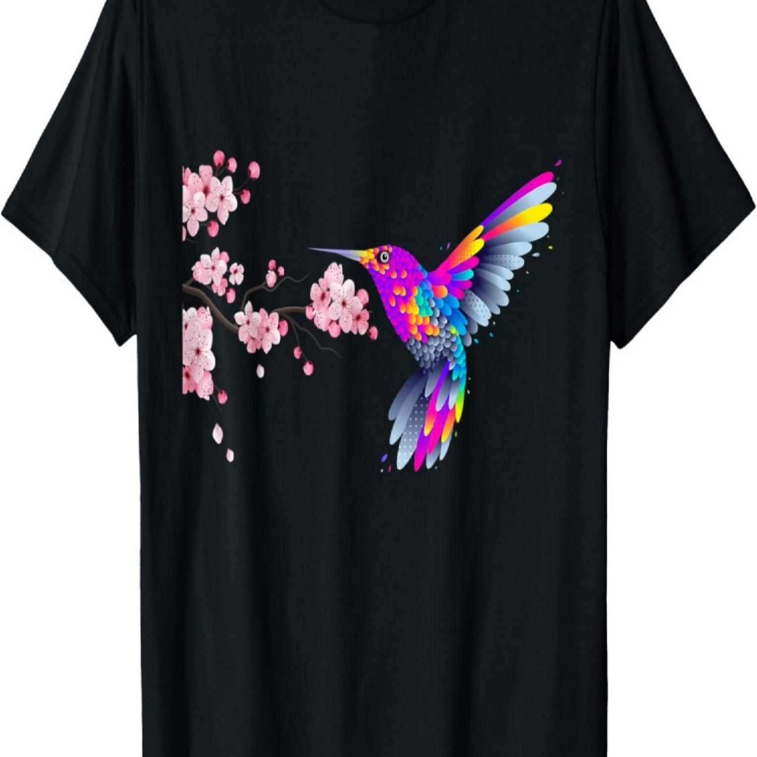 SWEET LOVELY HUMMINGBIRD FLYING AMONG SAKURA CHERRY BLOSSOM T-Shirt S