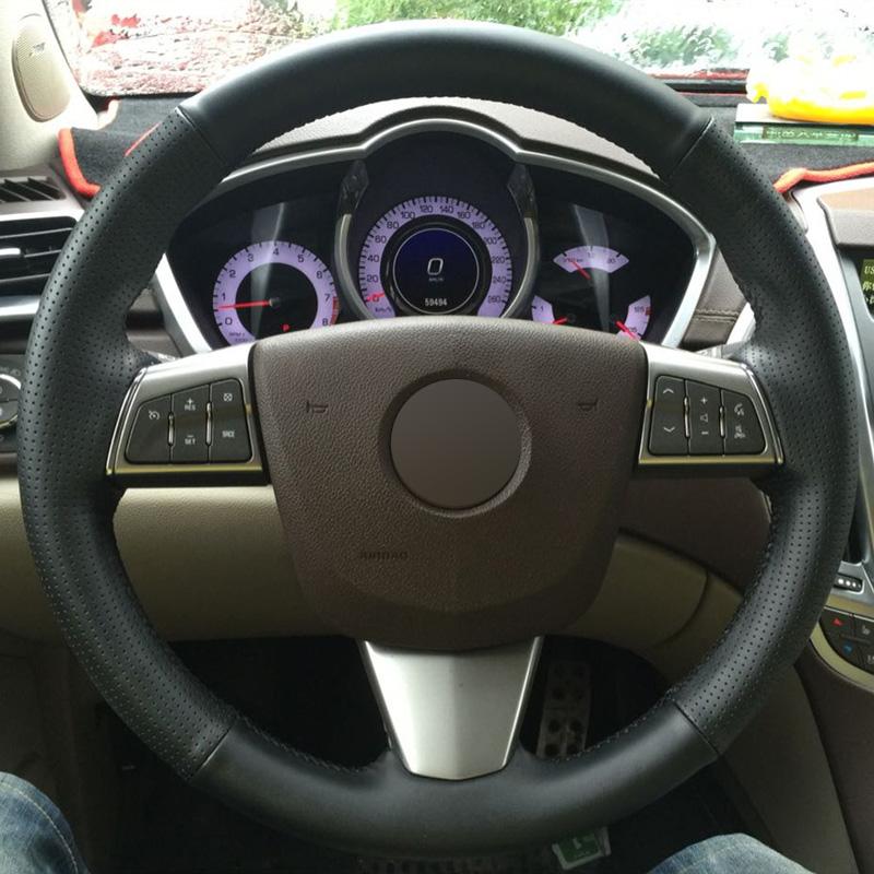 Hand Sewing Non-Slip Peach Wood Grain Genuine Leather Car Steering Wheel Cover for Cadillac CTS SLS 2005-2010