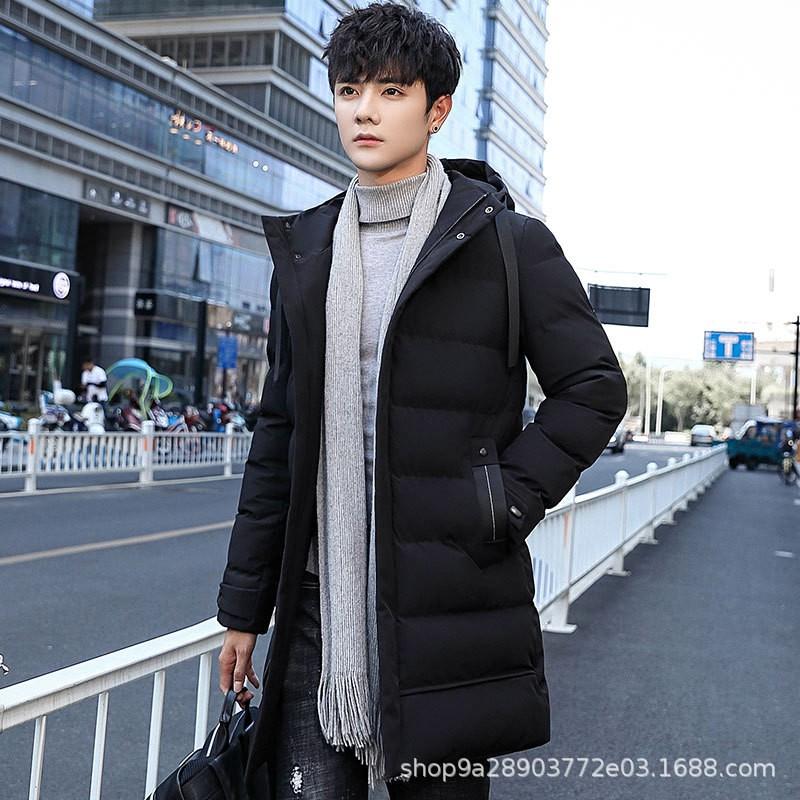 Mens Mid-Length Hooded Puffer Jacket Winter Warm Thick Cotton Coat Youth Casual Wear Black Gray Army Green