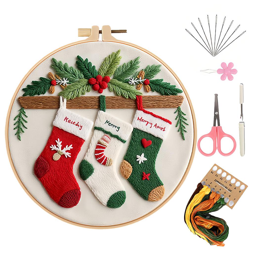 Christmas Cross Stitch Kits Embroidery Kit Stamped Embroidery Stitches Practice Kit Embroidery Starter Kit for Beginners Adult