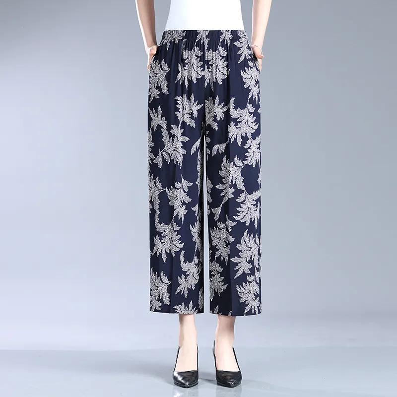 

WTEMPO Повседневные свободные широкие брюки с эластичной резинкой и высокой талией для мам, женские сезонные тонкие укороченные брюки большого размера с принтом 4XL