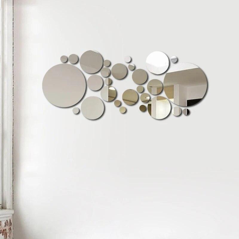 26 PCs 3D Acrylic Mirror Wall Sticker, Round Mirror, DIY Bedroom, Bathroom and TV Background Room Sticker Wall Decoration