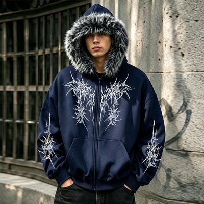 Unisex Oversized Hooded Zipper Sweatshirt with Faux-Fur Trim and Fleece-Lined Pockets—A Warm Fall/Winter Zipper Jacket