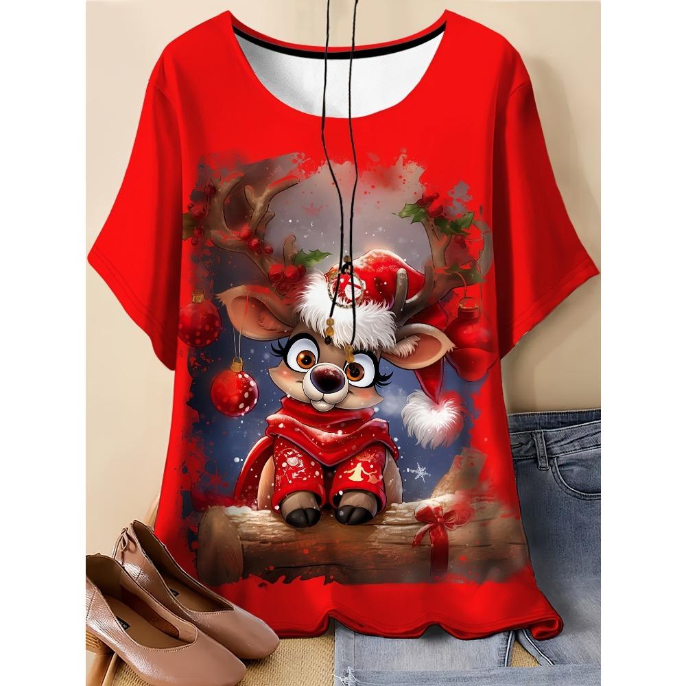 Summer Women’s Casual Fashion 3D Printed T-shirt Loose Breathable Plus-size Casual Sports Versatile Crew Neck Short-sleeve T-shirt