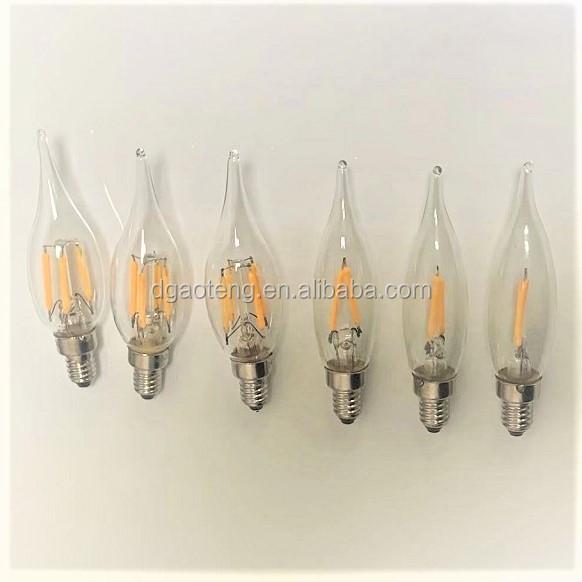 C17 C22 LED Filament Candle Bulb, 230V, 2W, 2200K, for Candlesticks, Nightlights, Pendant Lights, and Decorative Bulbs.