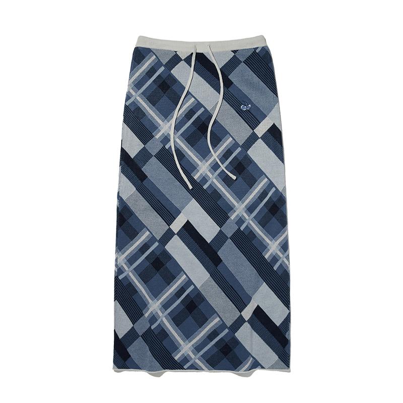 Kirsh Check Pattern Knit Long Skirt [Blue]