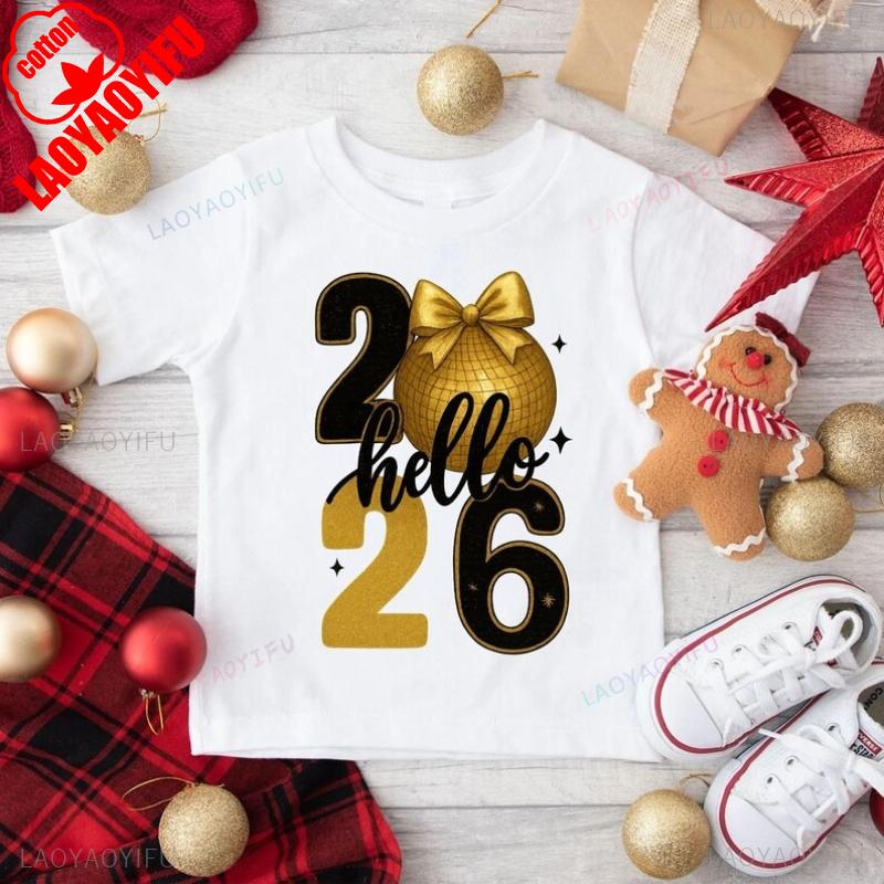 Hello 2026 Disco Ball New Year Tee Stylish NYE Outfit Unisex High Quality Cotton Crewneck Casual Style Regular Short Sleeve