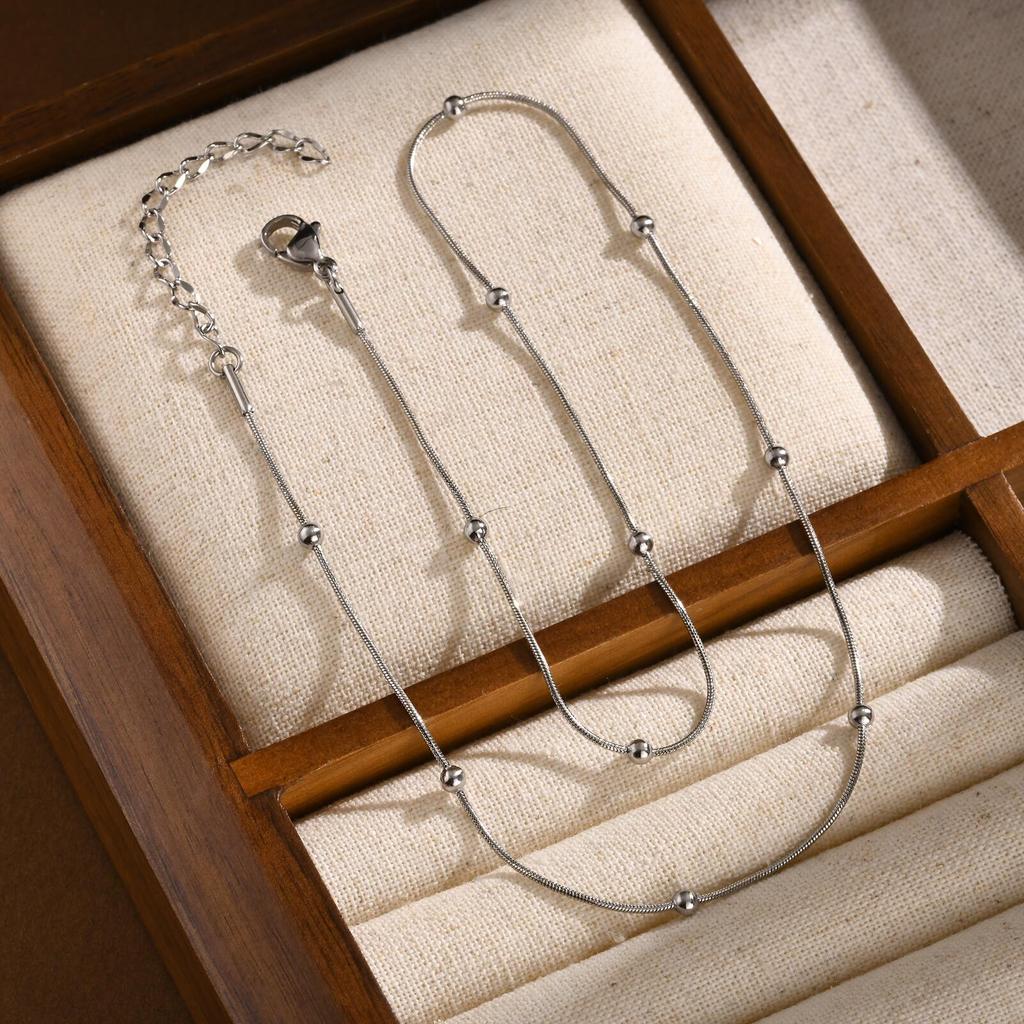 Stainless Steel Round Ball Chain Necklace,1mm Thin Link Necklace Fashion Jewelry for Women