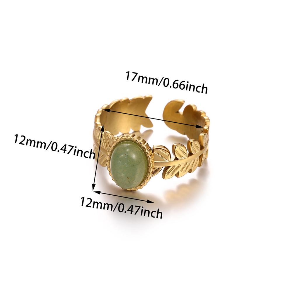 Vintage Green Stone Open Stainless Steel Rings For Women Fashion Gold Color Flower Zircon Ring Jewelry Aesthetic Anillos Gift