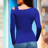Dámské sexy topy Zkosená ramena Spodní díl Slim Fit Top Dutý design Šikmý límec Jednobarevný S dlouhým rukávem