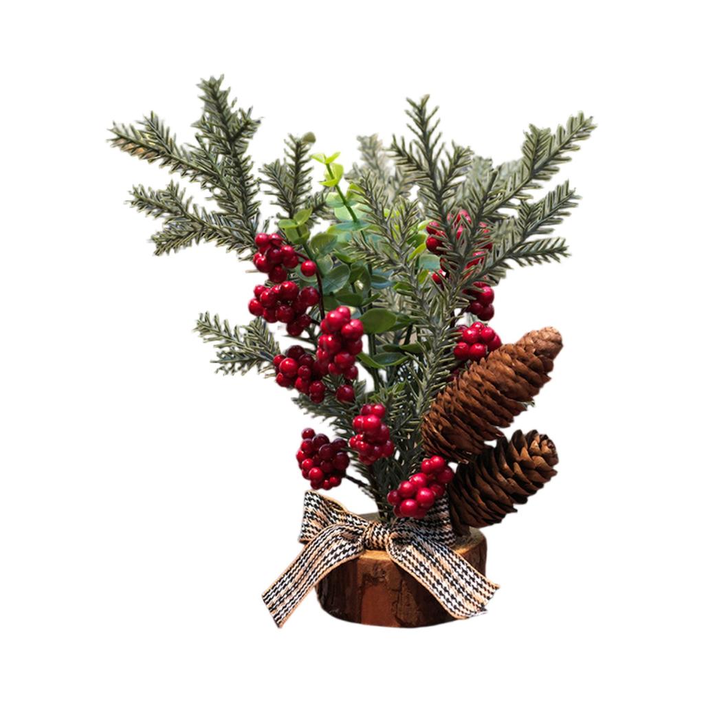 Christmas Decoration Desktop Small Tree Simulation Flower Wreath Ornament New Year Decoration Red Fruit Small Tree