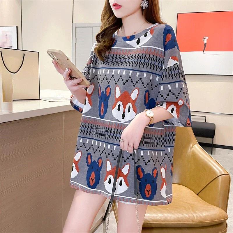 Sommer Vintage Print T-Shirt Mode Damen Übergroß Grafik Langarm T-Shirts Y2k Oberteile Harajuku Hip Hop Streetwear Jugend