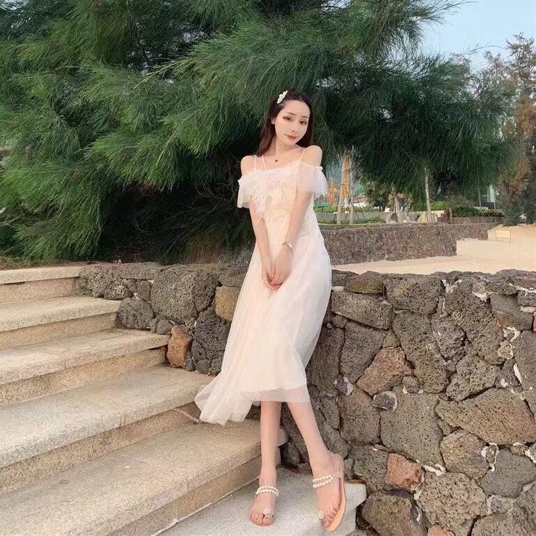Vestido de tirantes suave de longitud media Vestido de hadas Vestido de tirantes de moda