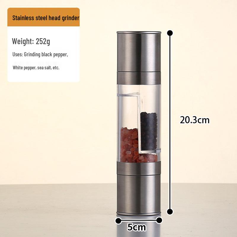 Dual Head Stainless Steel Manual Pepper Grinder: Multi-functional 2-in-1 for Pepper and Spice Grinding.