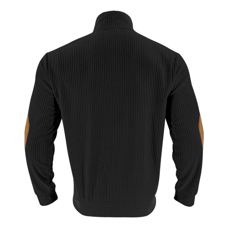 American Style Jacquard Ribbed Stand Collar Western Cowboy Men's Long Sleeve Sports Hoodie