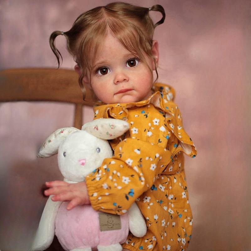 24'' 60 Cm Reborn Baby Doll Maggi Soft Cloth Body Newborn Doll with 3D Painted Skin Toddler Girl Baby Doll Kid Bedtime Lonely Older Man Playmate Toy
