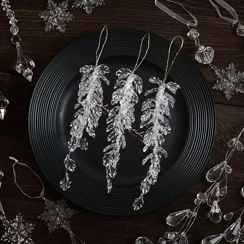 2Pcs Acrylic Leaf-Shaped Water Drop Christmas Ornaments Transparent Icicle Pendant Christmas Tree New Year Decoration Winter