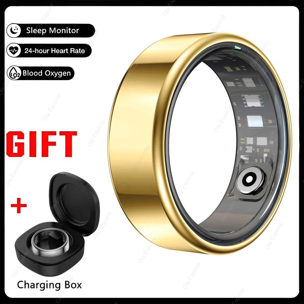 New Multi-Functional Smart Ring Men Women With Charging Case Heart Rate Blood Oxygen Monitoring Waterproof For Android iOS