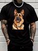 Unisex Summer GerUnisex Shepherd Dog Print Short Sleeve Tee Streetwear Loose Crew Neck Cotton Casual Male Daily Fashion Sport Top