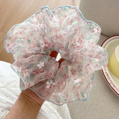 Fabric Mesh Yarn Flower Floral Large Intestine Hair Band Small Fresh Fashionable Versatile Temperament Light Luxury High Sense Exquisite Hair